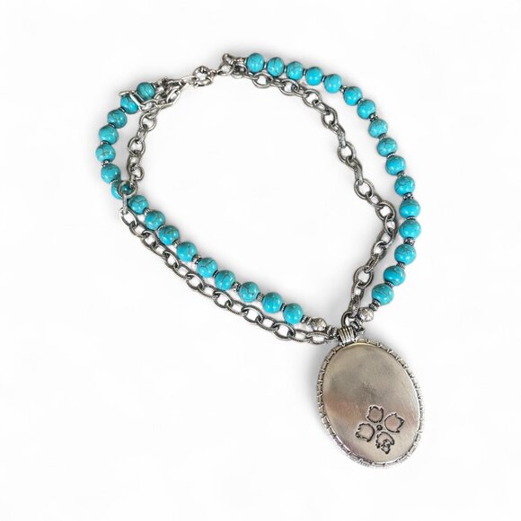 NWOT Patricia Nash Blue Howlite Beaded Silver tone Reversible Pendant Necklace - Picture 5 of 14